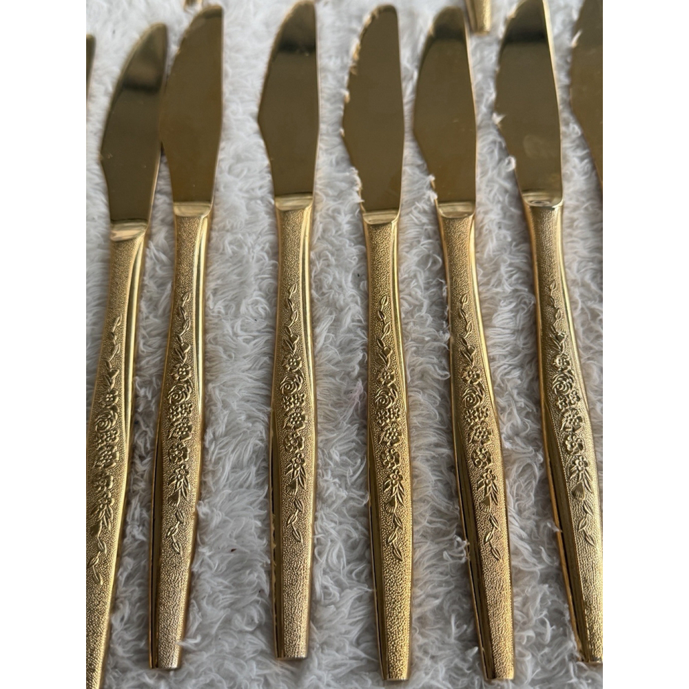 Golden Bouquet 24 kt Gold Electroplate 24 Pieces Flatware & Serving 1980’s - Picture 14 of 16